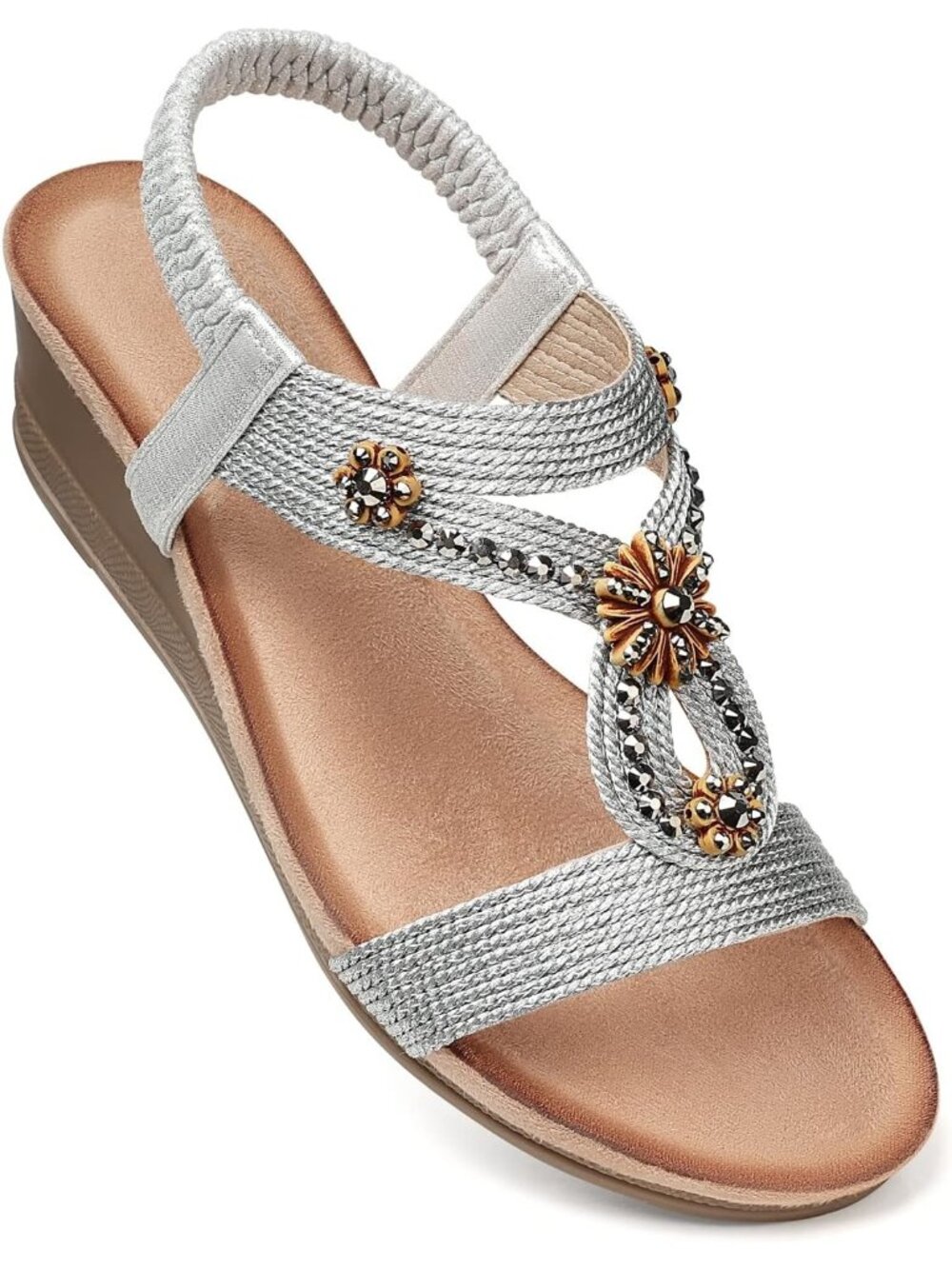 〽️Women Silver Open Toe With Elastic Back Strap Casual Dress Shoe For Walking
